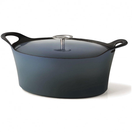 Cocotte ovale 4l 29cm bleu fonte d'acier + 2 manchons AMC31858