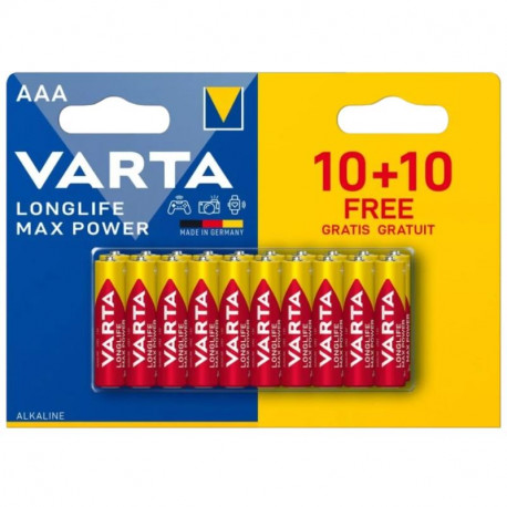 Blister de 20 piles longlife max power lr03/aaa Varta 4703101490