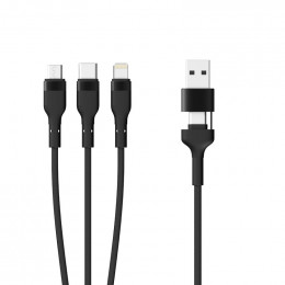 Cable 3 en 2 tresse 1.2m noir lightning-micro-usb-usb-c Mobility Lab ML314488
