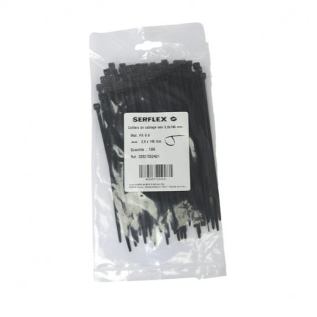 Colliers cablage noir 3.6x140 sachet de 100 Serflex 02827052401