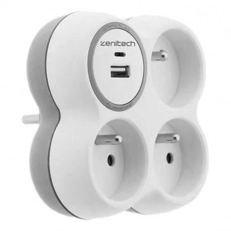 Prise triplite 16a chargeurs usb a+c Zenitech 190734
