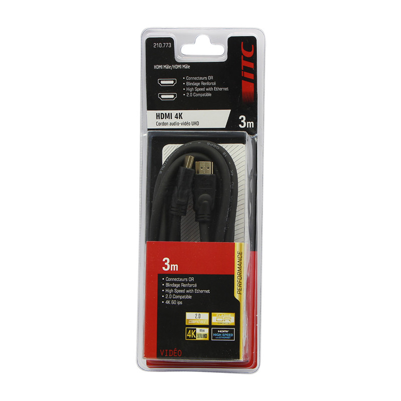 Cordon hdmi 2.0 4k perfom 3m longueur 3m - male/male Itc 307881